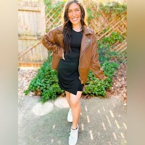 Cognac Vegan Leather Biker Jacket